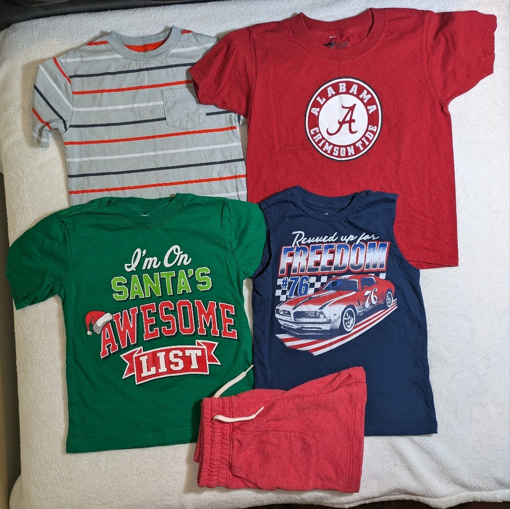 Boys Clothes Summer Lot Size 4/5 (XS) 4 Shirts & Knit Shorts